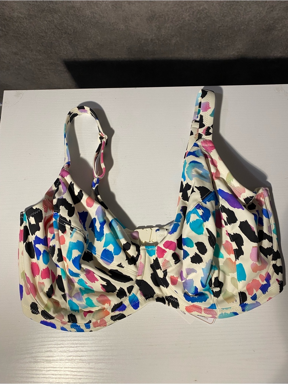 NWT Elomi Party Bay Plunge Underwire Bikini Top Multi Leopard US 36J UK 36GG